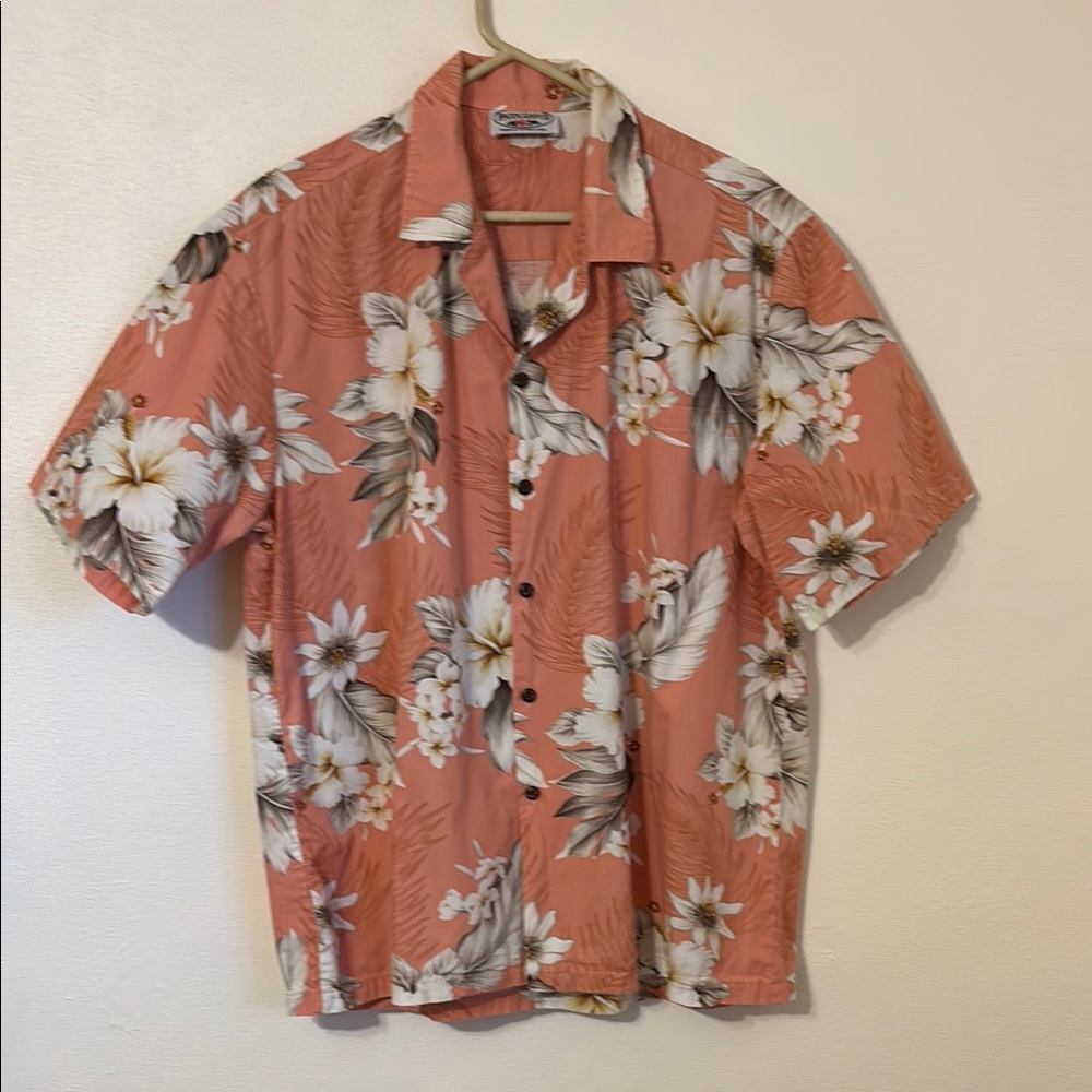 Pacific Legend Floral Coral Hawaiian pocketed button down Shirt. XL